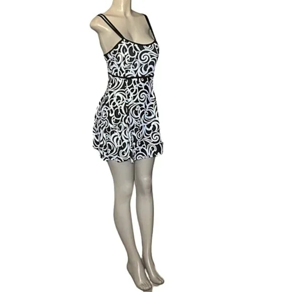 Spaghetti Strap One Piece Swimsuit Graphic Print High Waist Monokini Swimdress M - Picture 6 of 8